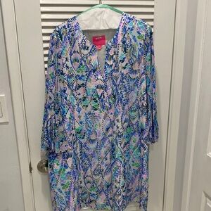 Lilly Pulitzer Blue and Purple Long Sleeve Dress with gold details